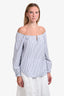 Rag & Bone White/Blue Cotton Pinstripe Off-The-Shoulder Blouse Size XS