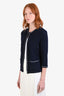 St. John Couture Navy/Silver Wool Tweed Chain Detail Jacket Size 4