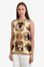 Burberry Brown/Yellow Silk Montage Short Sleeve Top Size 4