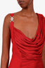 Versace Red Viscose Liquid Jersey Draped Gown Size 52