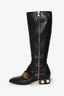 Gucci Black Leather Faux Pearl Stud Peyton Riding Boots Size 37