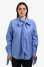 N.21 Blue Cotton Front Tie Detailed Long Sleeve Top Size 46