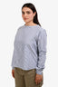 Sibel Saral Blue/White Striped Wide Boat Neck Cotton Top Size L