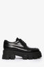 Prada Black Brushed Leather Monolith Lace Up Loafers Size 39.5