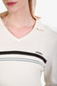 Adanola White Knit Stripe Polo Top Size S
