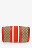 Gucci Vintage GG Supreme Canvas Red Leather Web Boston Bag with Strap