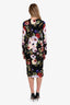Dolce & Gabbana Black Floral Silk Long Sleeve Midi Dress Size 44