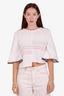 Pre-loved Chanel™ 2024 Runway White Cotton Strip Pattern Cropped Sweater Size 40