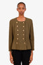 Pre-loved Chanel™ 1996 Olive Green Wool CC Button Double Breasted Jacket Estimated Size S