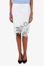 Dries Van Noten White Leather Laser Cut Hem Midi Skirt Size 38