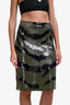 Nili Lotan Olive Green/Black Zebra Print Sequins Midi Skirt Size 6