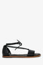 Brunello Cucinelli Black Leather Monili-Trim Ankle Wrap Strap Sandal Size 38