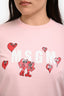 MSGM Pink Logo Heart Printed Short Sleeve T-Shirt Size L