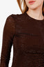 Loewe Brown Crystal Embellished Stretch Long Sleeve Top Size S