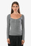 Paloma Wool Grey Cotton Scoop Neck Buttoned Long Sleeve Top Size XS