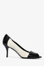 Gucci Black Patent Leather/White Suede Peep Toe Heels Size 37