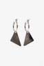 Prada Sterling Silver/Black Enamel Triangle Logo Dangle Earrings