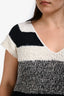 Brunello Cucinelli White/Black Cotton Knit Short Sleeve Top Size XL