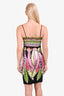 Roberto Cavalli Silk Green Multicolour Charm Detail Ruched Mini Dress Size 40
