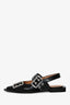 Ganni Black Patent Leather Eyelet Trim Slingback Flats Size 39
