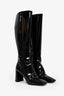 Prada Black Patent Leather Block Heel Square Toe Knee High Boots Size 40