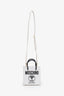 Moschino White Leather Logo Mini Shopper Tote Bag with Strap