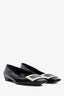 Roger Vivier Black Patent Leather Buckle Square Toe Flats Size 37.5