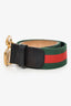 Gucci Green/Red Web Black Leather GG Belt Size 90/36
