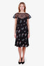 Valentino Black Silk Floral Lace Paneled Midi Dress Size 10
