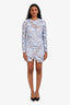 Self-Portrait Blue 3D Floral Long Sleeve Mini Dress Size 0 with Nude Slip