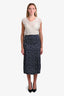 Maje Navy/White Jacquard Horse Print Studs Midi Skirt Size 38