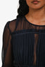 Maje Navy Sheer Ruffled Long Sleeve Dress Size 1