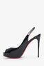 Christian Louboutin Black Patent Leather Peep Toe Slingback Heels Size 36.5