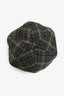 Miu Miu Grey Wool Houndstooth Embroidered Logo Beret Size S