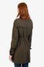 Burberry Green Trench Coat with Black Leather Trim Size 6