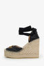 Gucci Black Chevron Leather Marmont Espadrille Wedges Size 36.5