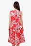 Carolina Herrera Pink/White Floral Print Sleeveless Midi Dress Size 8