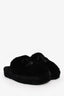 Pre-loved Chanel™ Black Interlocking CC Logo Shearling Platform Slippers Size 37