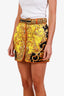 Versace Yellow/Black Silk Barocco Belted Mini Skirt Size 38