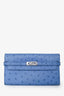 Hermès 2018 Blue Ostrich Leather Kelly Long Wallet
