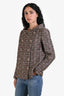Pre-loved Chanel™ 2004 Beige/Burgundy Tweed Embellished Button Jacket Size 42