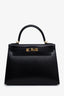 Hermès 2023 Black Box Leather Sellier Kelly 28 with Strap