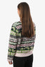 Ganni Cream/Green Wool Blend All Over Logo Graphic Button Down Cardigan Size M