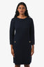 Luisa Spagnoli Navy Wool Long Sleeve Midi Dress Size S