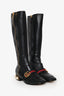 Gucci Black Leather Faux Pearl Stud Peyton Riding Boots Size 37