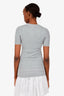 Prada Grey Silk Logo Ribbed Knit Short Sleeve Sweater Size 36