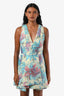 Alice and Olivia Turquoise Jacquard Floral Pleated Mini Dress Size 4