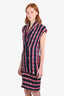 Pre-loved Chanel™ 2012 Runway Navy/Red Cotton Striped Rare Jewel Buttoned Dress Size 36
