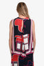 Hermès Navy/Red/Purple Patterned Silk Sleeveless Top Size 40