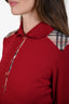 Burberry Red Merino Wool Knit Check-Trimmed Turtleneck Sweater Size M